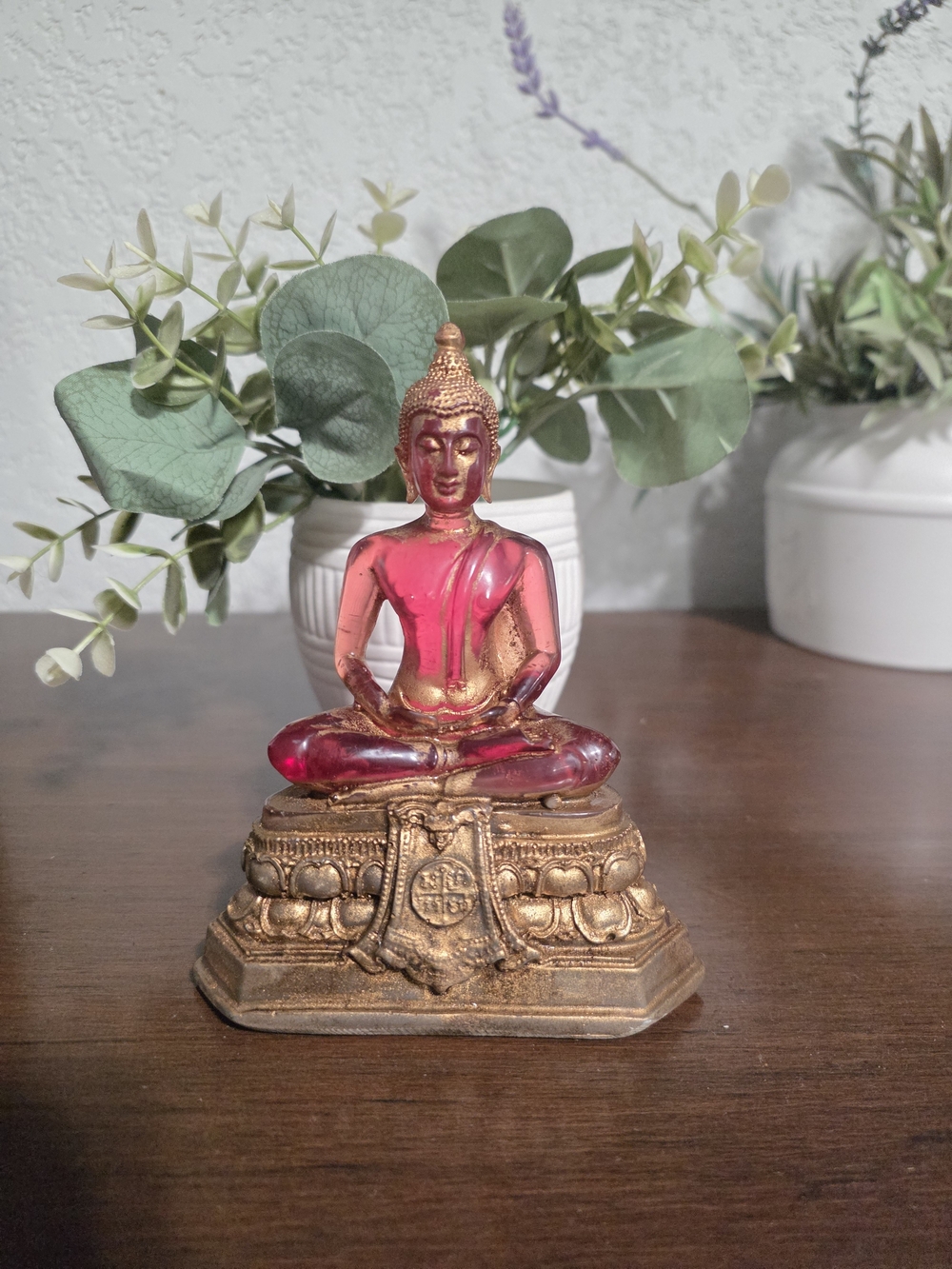 Gold & Red Sitting Buddha Statue Home Accent